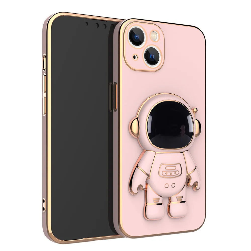 3D astronaut TPU phone case with electroplated finish for iPhone in light cyan