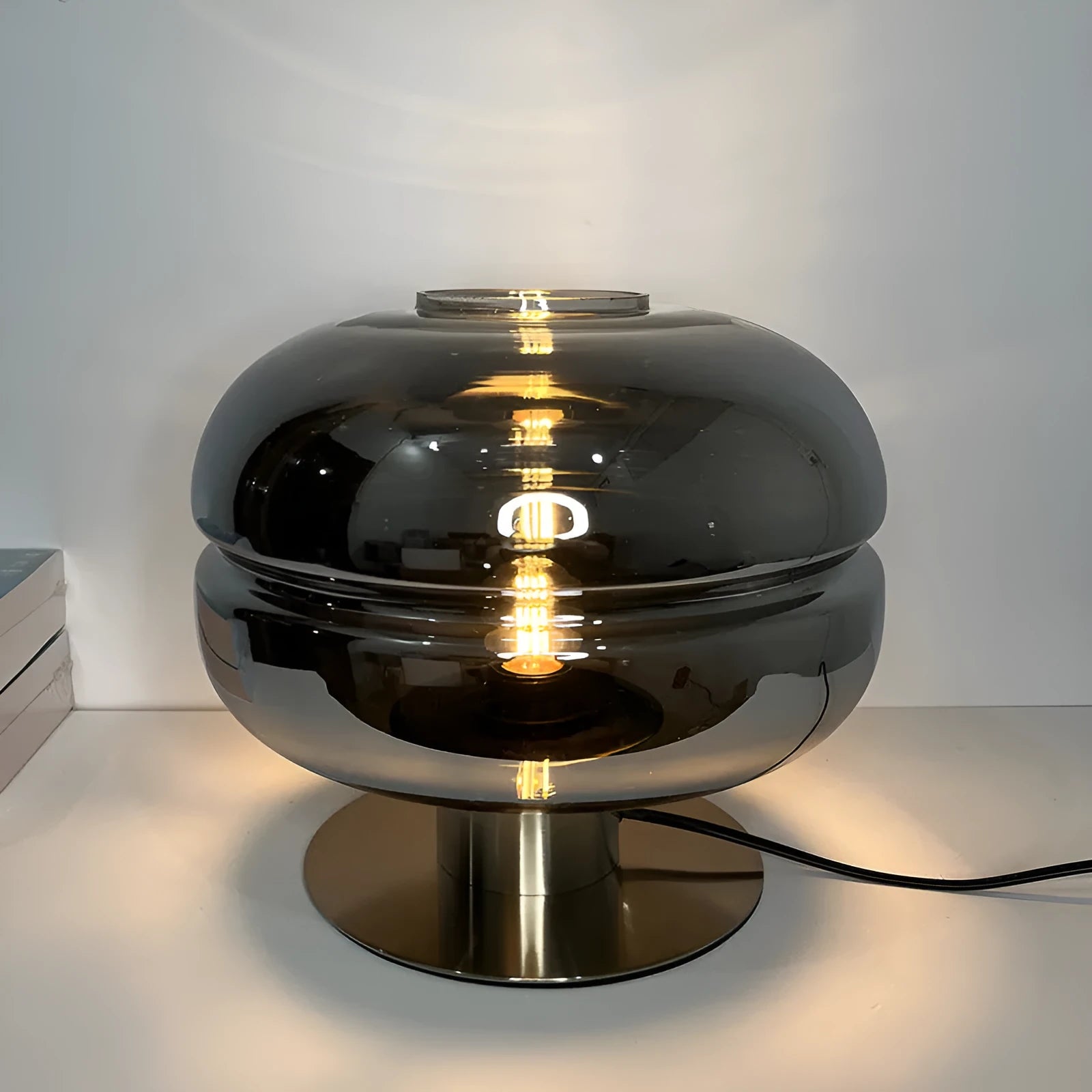 Modern minimalist glass table lamp with metal holder in short and tall height options