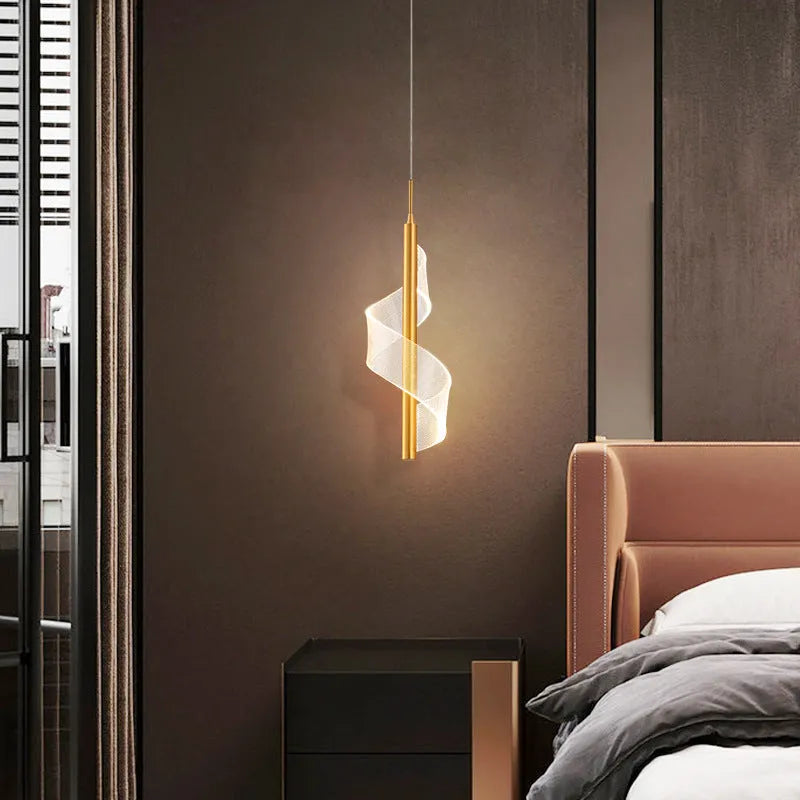 Modern simple bedside chandelier with iron frame and acrylic lampshade, LED light, available in black gold tricolour