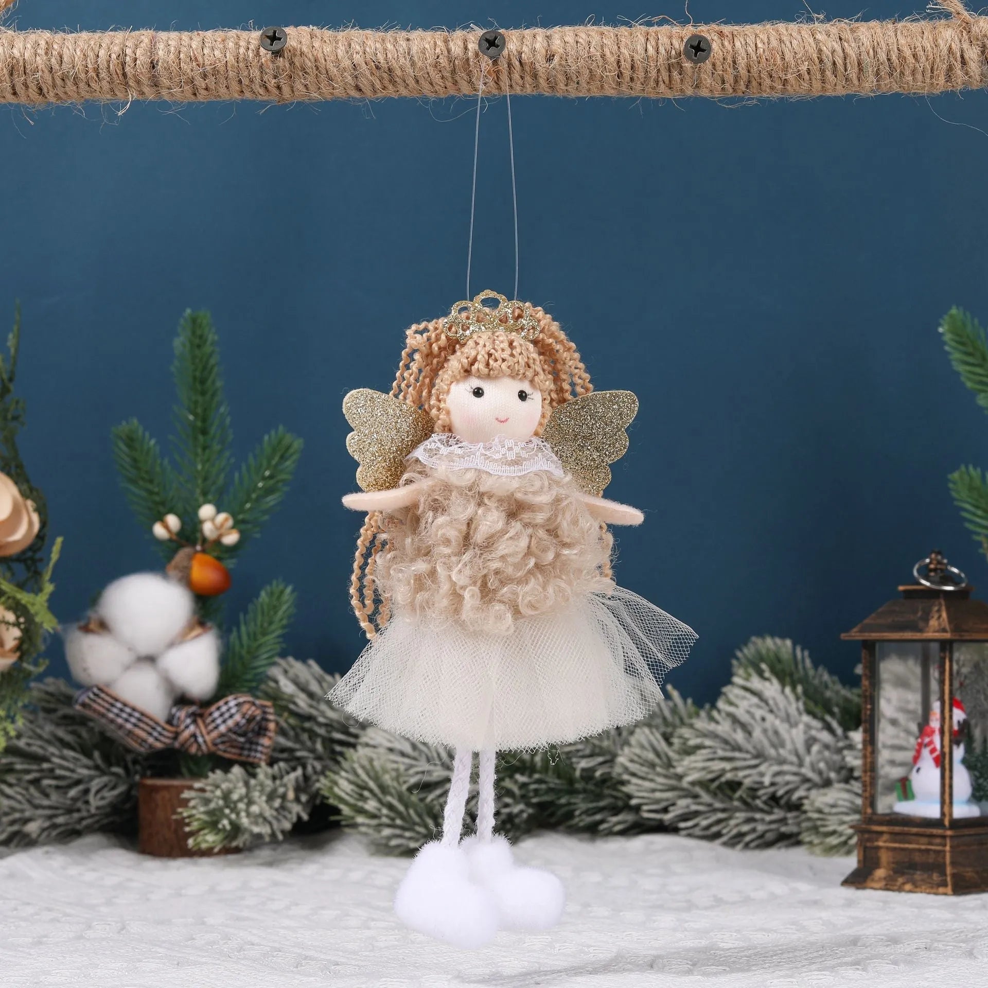 Christmas angel fabric pendant hair accessory for girls' high ponytails in white, pink, or khaki style