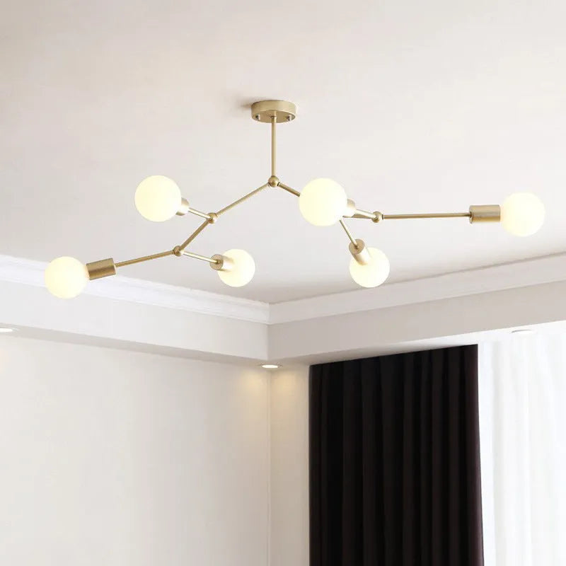 Nordic style iron chandelier ceiling lamp in black or white with multiple head configuration options