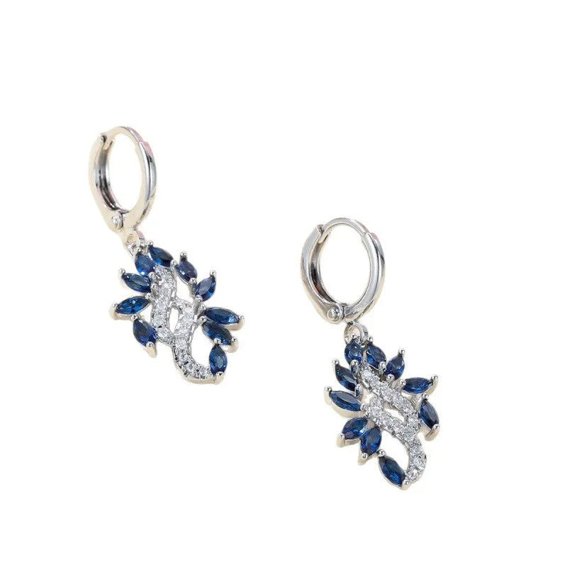 Women's simple minority style alloy earrings in platinum sapphire blue colour