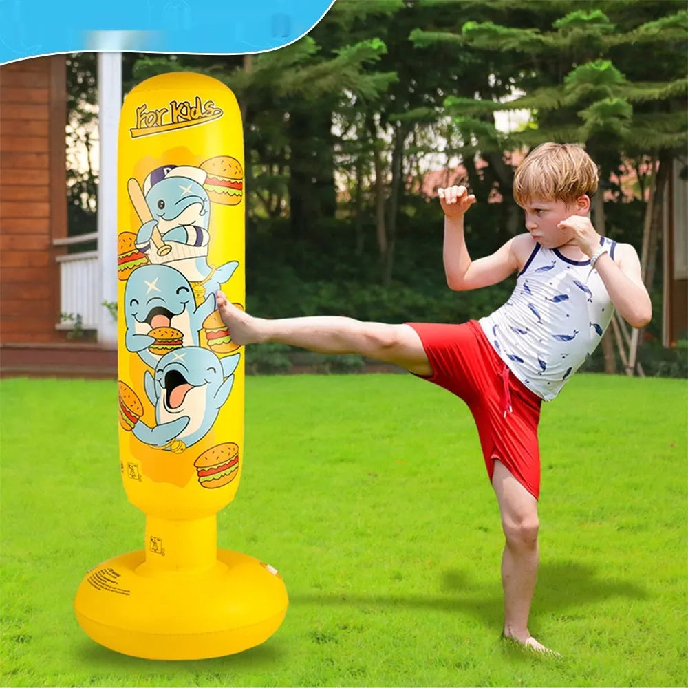 Yellow hamburger pattern inflatable boxing column measuring 120cm tall