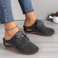 Women's lace-up baotou slippers with hollow out wedge design in suede with rubber sole