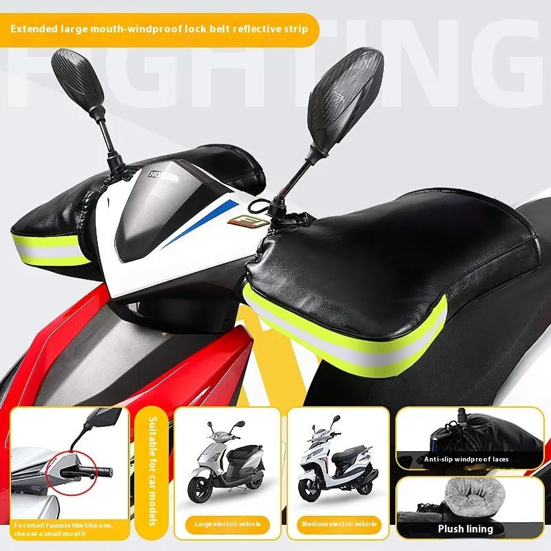 Grey reflective Electric Motorcycle Handle Grip Winter Thermal Waterproof Gloves with fleece lining for tricycle handlebars