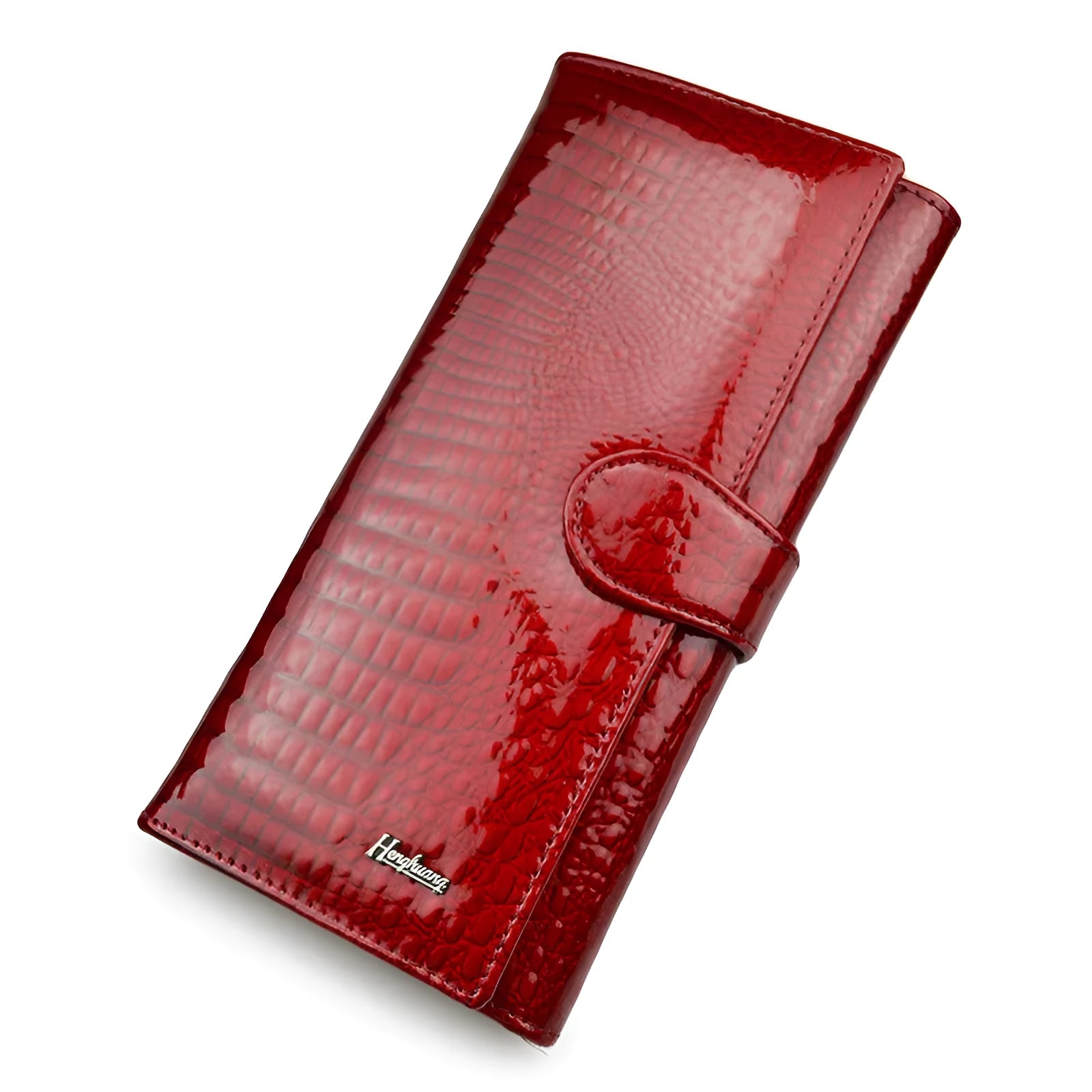 Women's leather coin purse with crocodile pattern in wine red colour