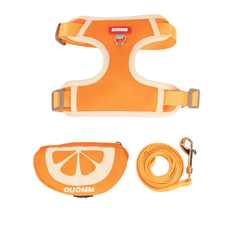 Pet backpack chest strap set with anti-slip rope in green, orange or pink colours