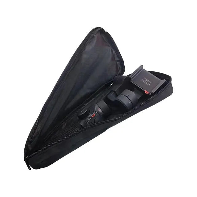 Black cloth storage bag for a mobile phone stabiliser and accessories