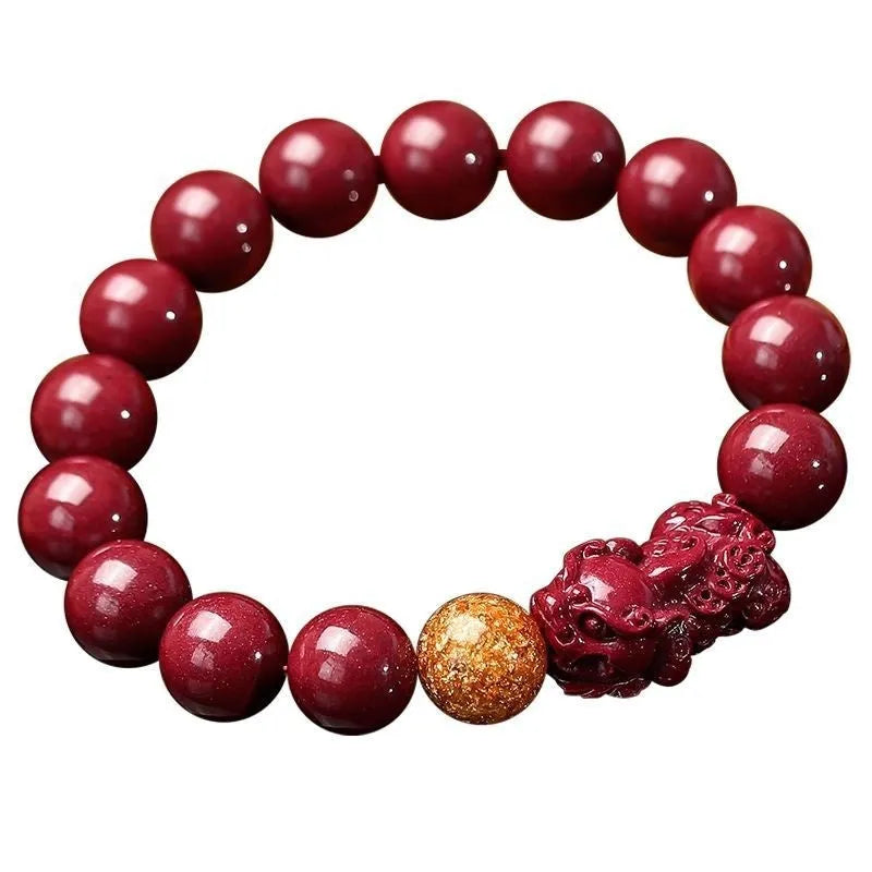 Purple gold sandstone cinnabar bracelet with totem engraving showing polished beads in three size options