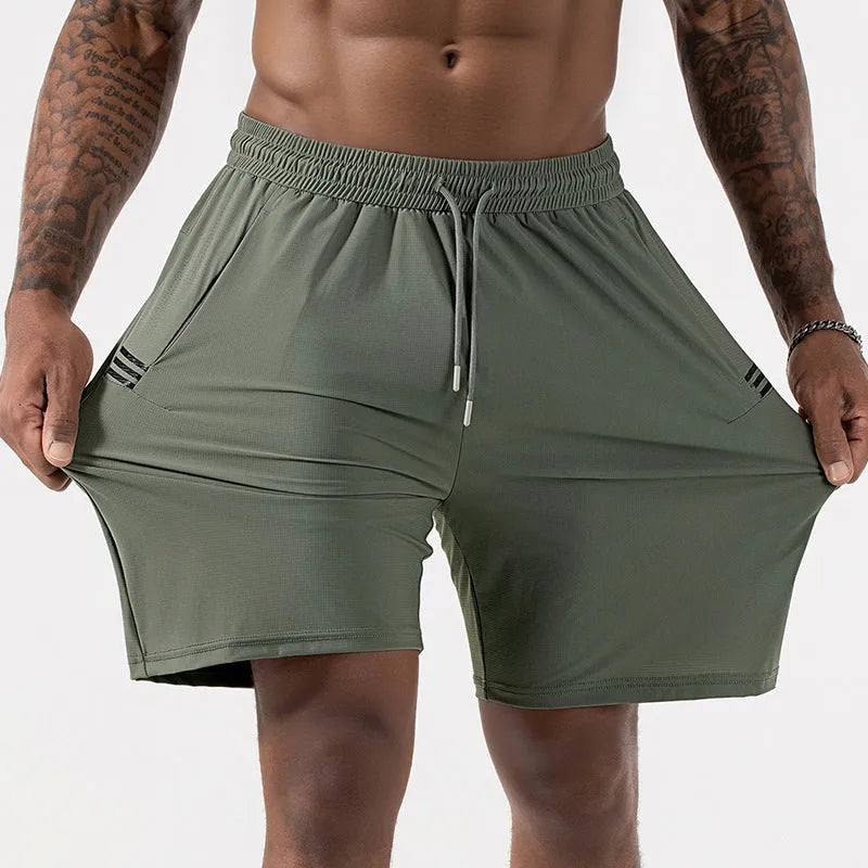 Men's black ice silk quick-dry sports shorts with a drawstring high waist, shown in a size XL.