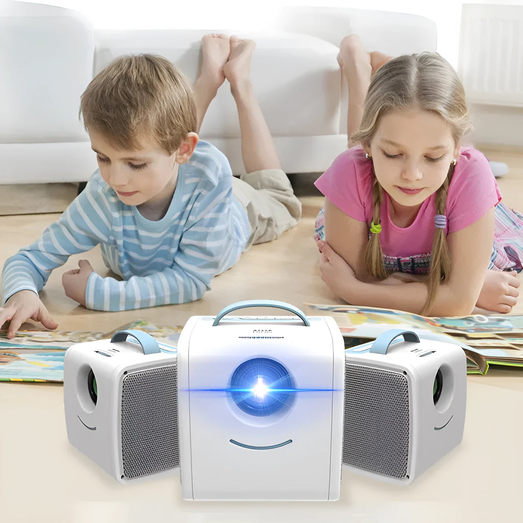 Portable LED HD 1080P mini projector for children in blue with USB and HDMI interfaces