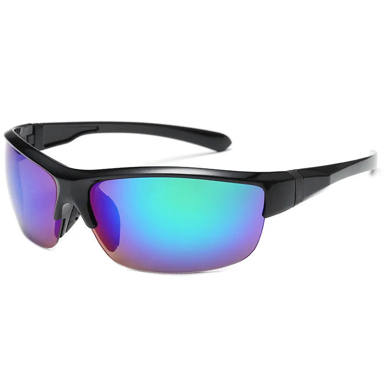 Men's semi-frameless athletic sunglasses for cycling in Bright Black Blue Mercury colour