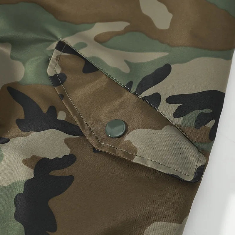 Thickened camouflage plus size men's coat with side pockets, regular fit, long sleeves, straight hem, no hood
