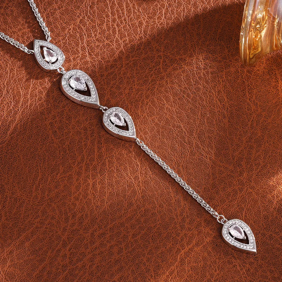 Water drop copper necklace with electroplated finish in white and gold colours fashion OL style