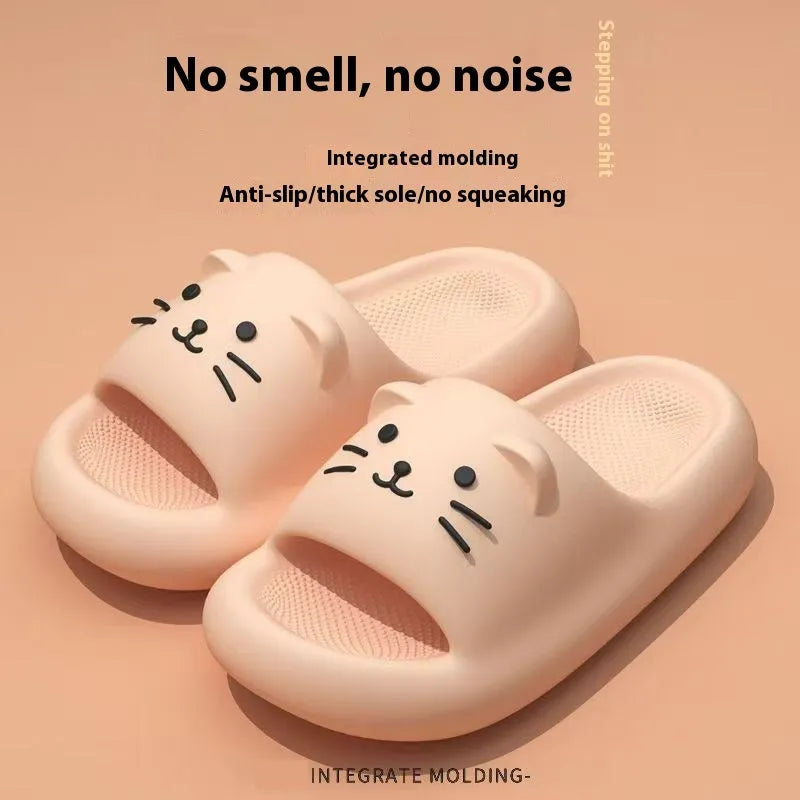 Indoor non-slip PVC bathroom sandals with cartoon print, black pair, suitable for men and women as couples slippers