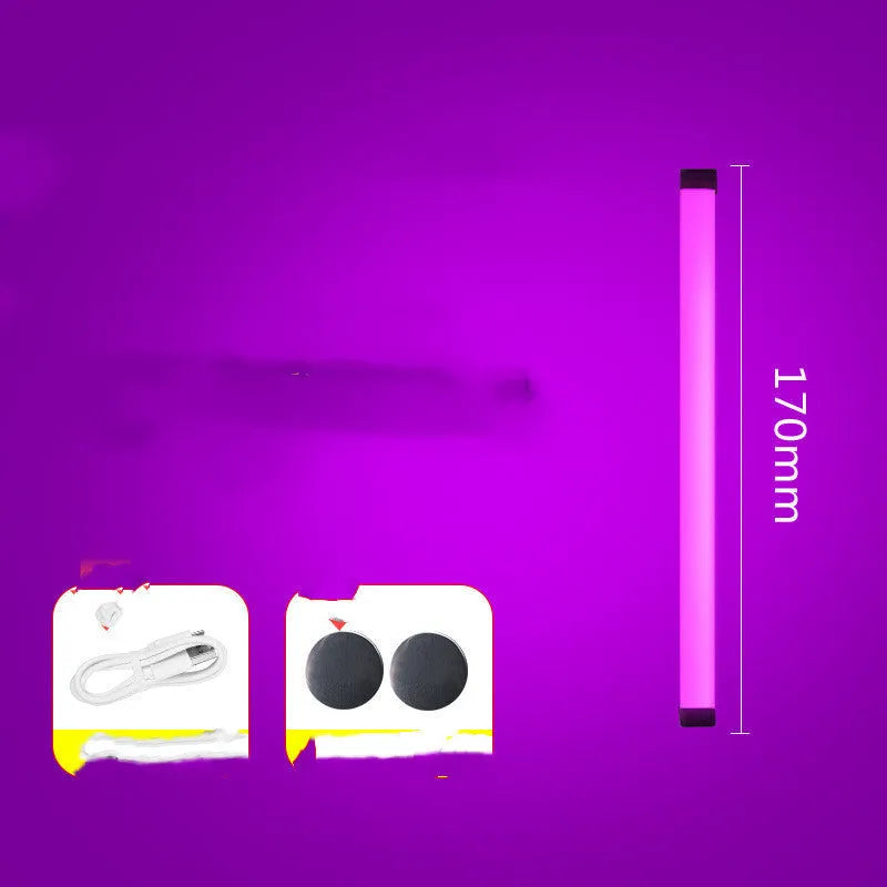 Rechargeable LED tube night light in blue and purple colours with USB charging cable
