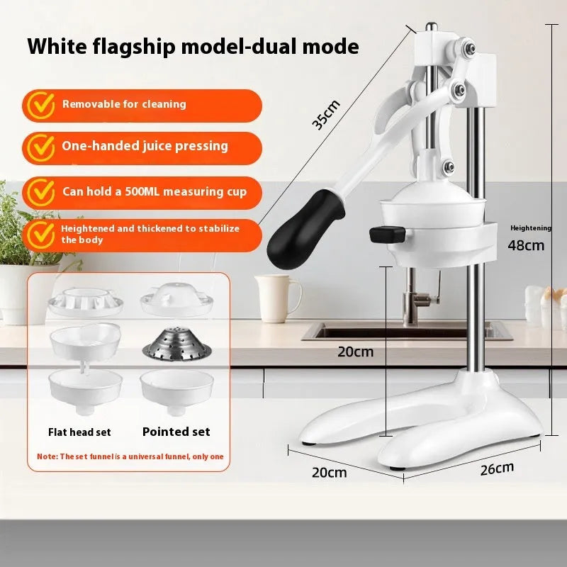 Commercial manual orange juice juicer with stainless steel construction and quick disassembly mechanism