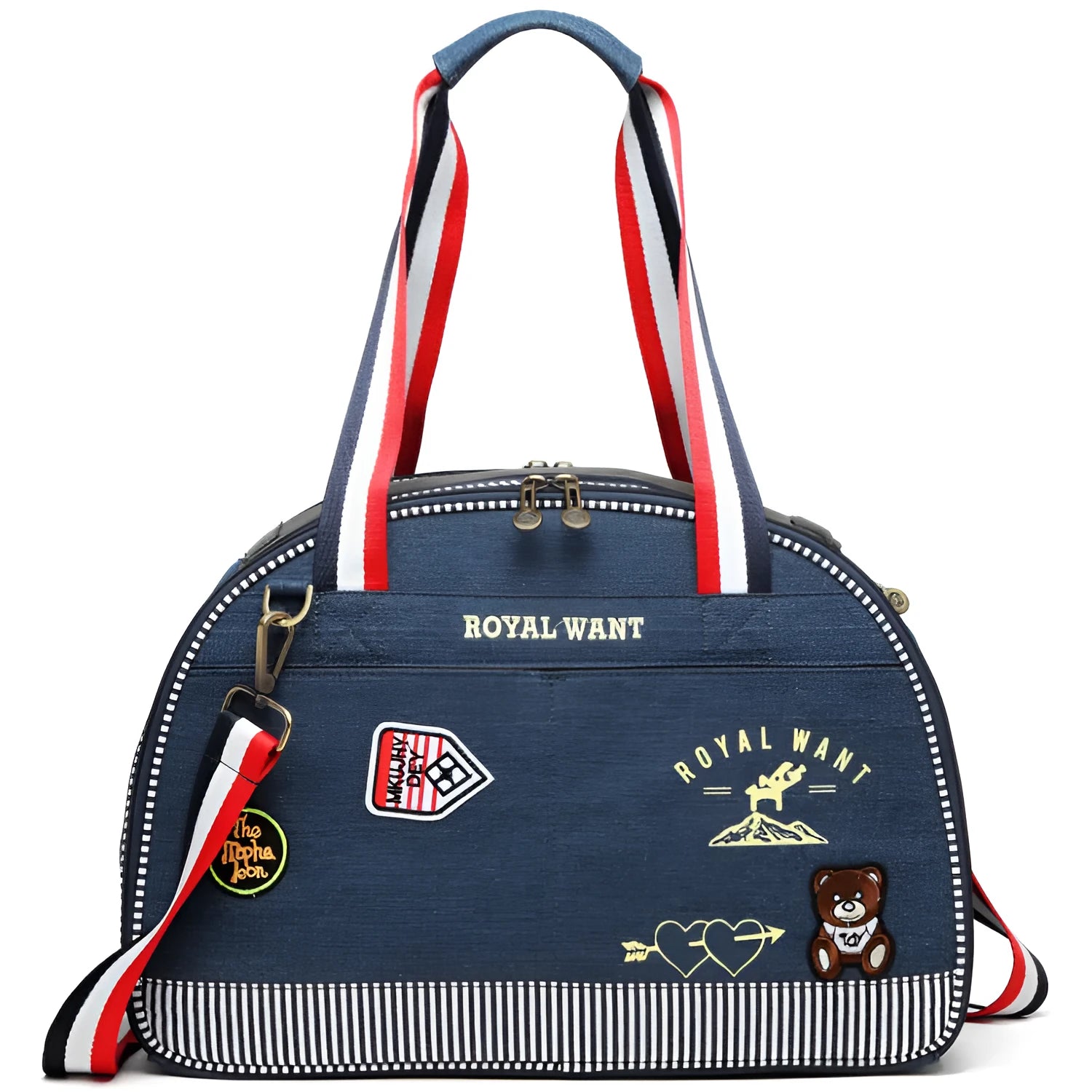 Blue Japanese style denim pet diaper bag with cartoon pattern, 43x20x30cm dimensions