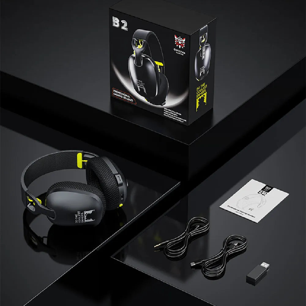 Wireless Bluetooth gaming headset in black colour with head-mounted design and noise reduction features