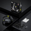 Wireless Bluetooth gaming headset in black colour with head-mounted design and noise reduction features
