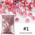 Plastic resin nail art rhinestones in multiple colours with electroplated surfaces arranged in mesh packaging