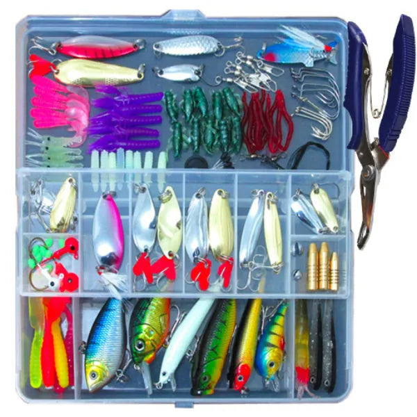 132 piece fishing lure suit set with soft baits and fishhooks in rose red colour