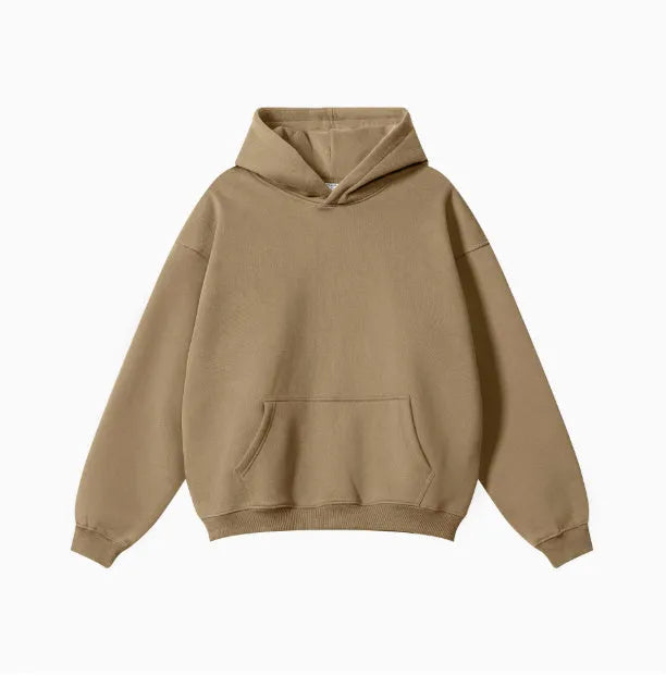Men's cotton terry hooded sweater in loose fit with drop shoulder sleeves