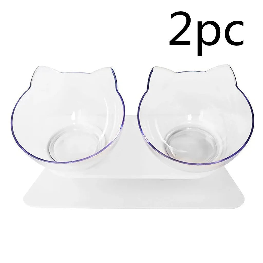 Transparent PC 15 degree adjustable cat bowl with ABS base on floor