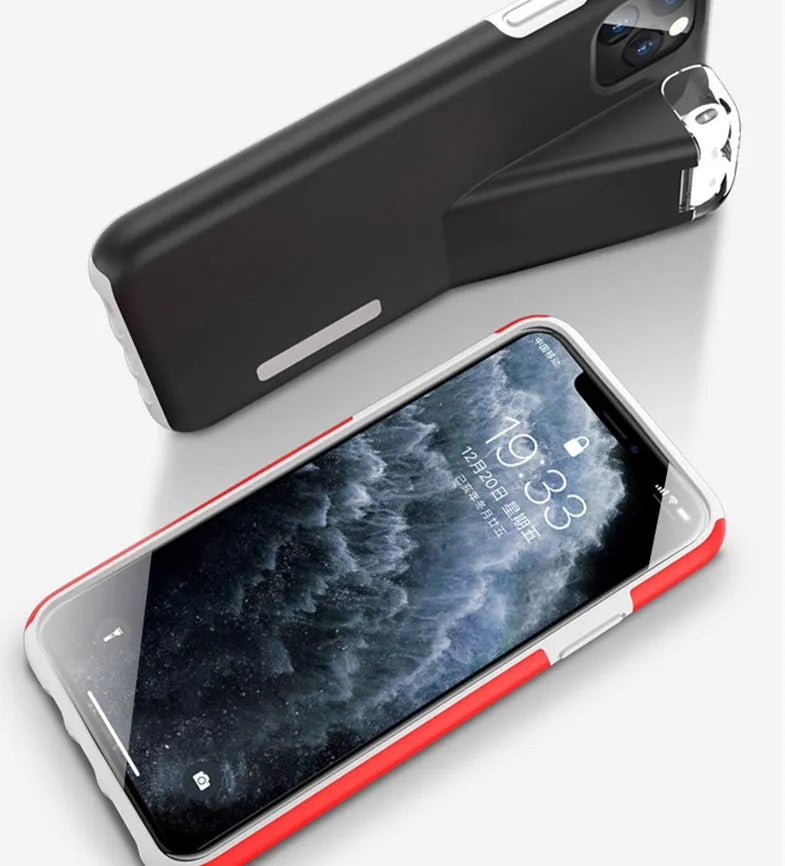 Black matte acrylic and silicone 2-in-1 case cover for AirPods charging case and compatible iPhone.