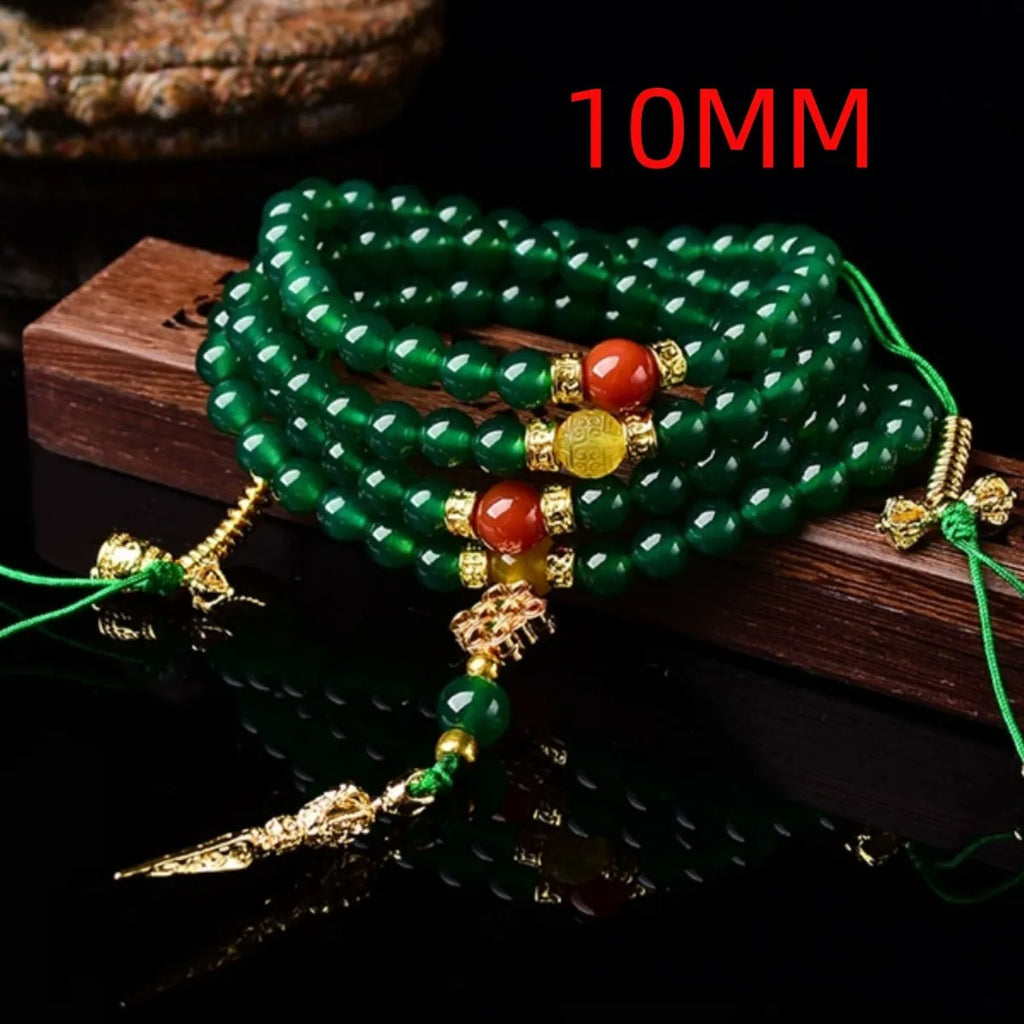 Handmade multi-strand bracelet made with round green agate beads from Brazil