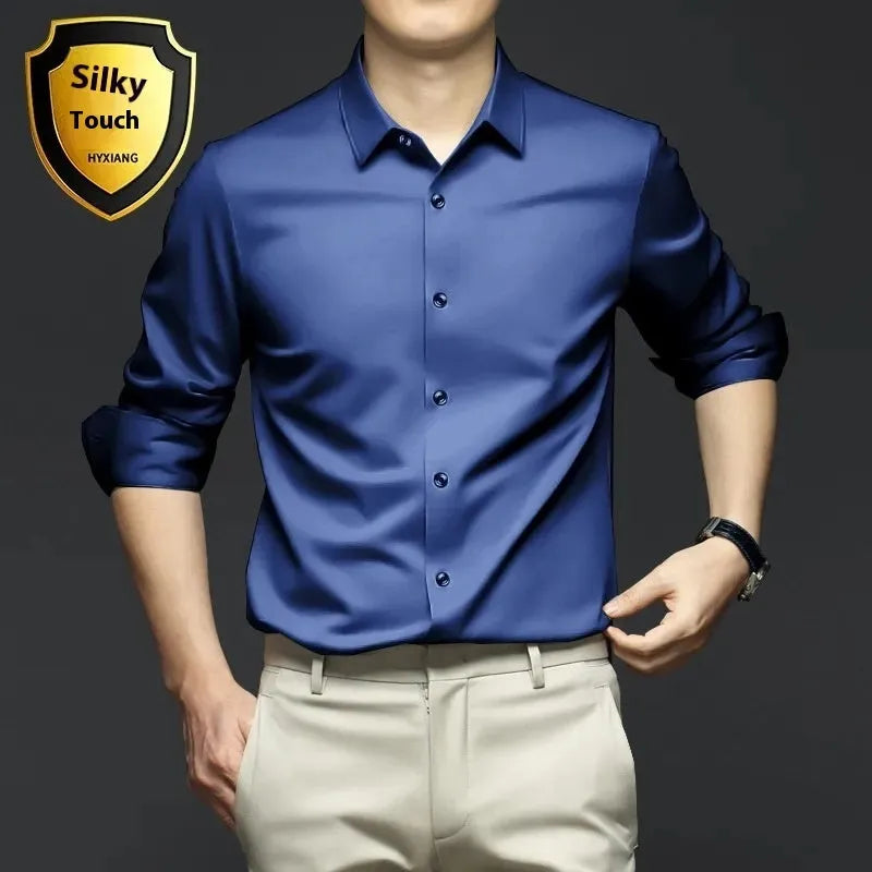 Business high-end ice silk cardigan in solid colour with lapel collar, slim fit, long sleeves