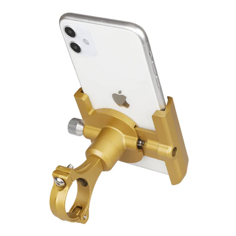 Black aluminium alloy bicycle phone holder mounted on handlebar, sized for phones 55-100mm wide.