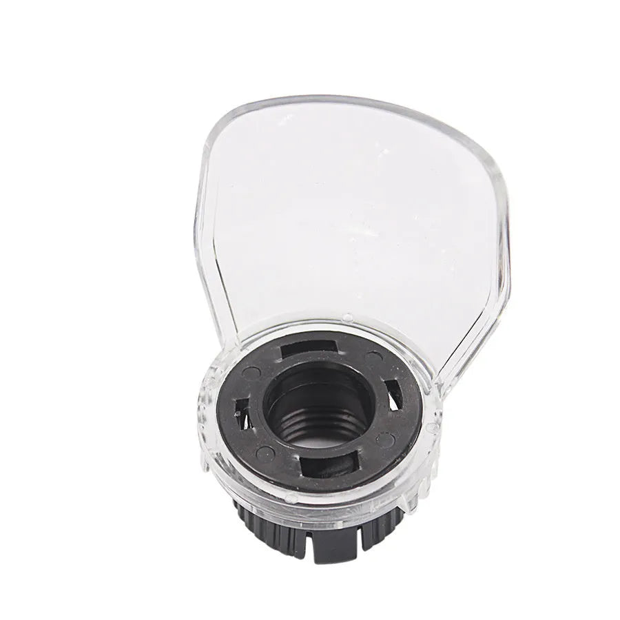 Clear plastic Delta grinder protective horn cover with threaded mounting port.