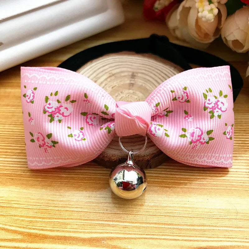 Pet dog cat bow tie collar with bell, polyester, 8.5cm size, blue colour, on small pet