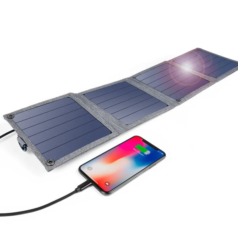 Grey solar mobile phone tablet charger with USB output and indication function