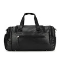 Black PU travel bag with separate shoe compartment, dimensions 52cm x 19cm x 27cm