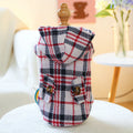 Red plaid polyester pet trench coat for dogs or cats with five size options from XS to XL