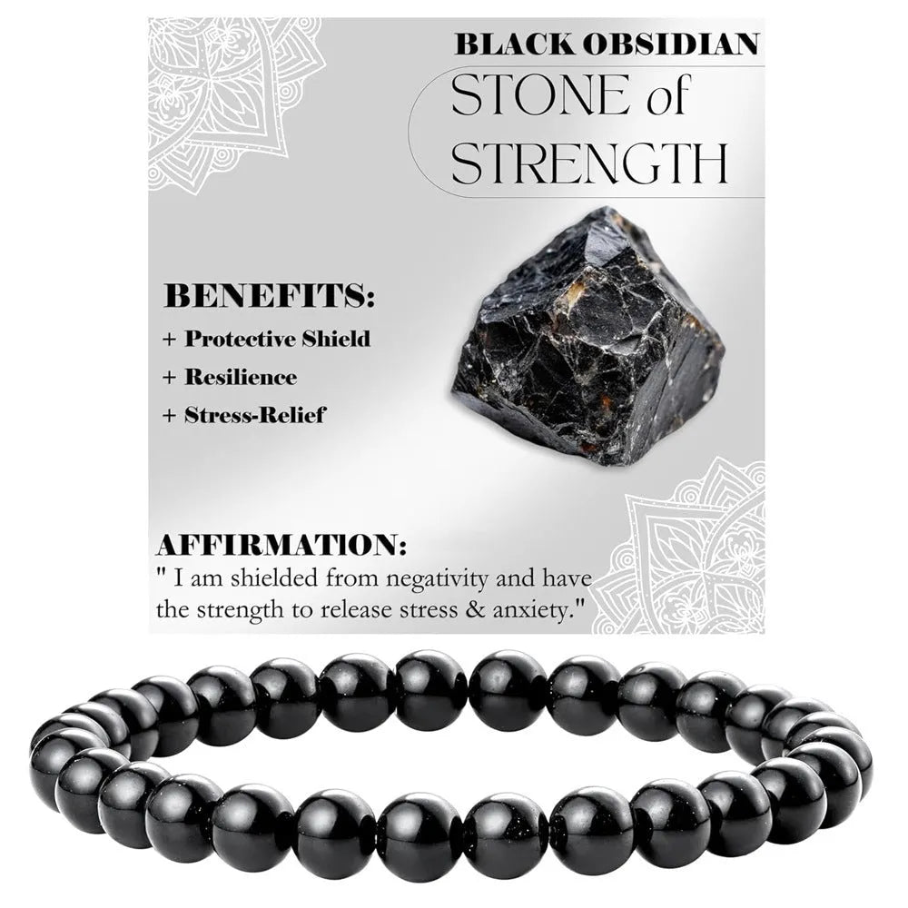 Handmade geometric bracelet with 6mm natural agate beads on an adjustable strap.