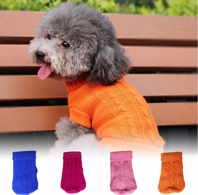 Knitted wool dog sweater with fabric buttons in assorted colours, sizes XS to XXL