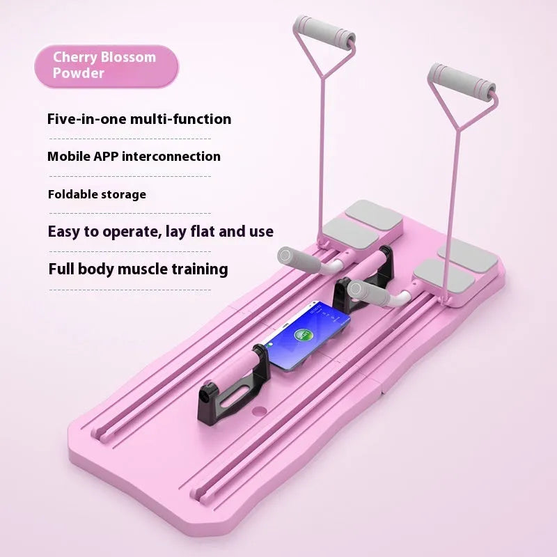 Blue and pink five-in-one fitness board with abdominal wheel for home workouts