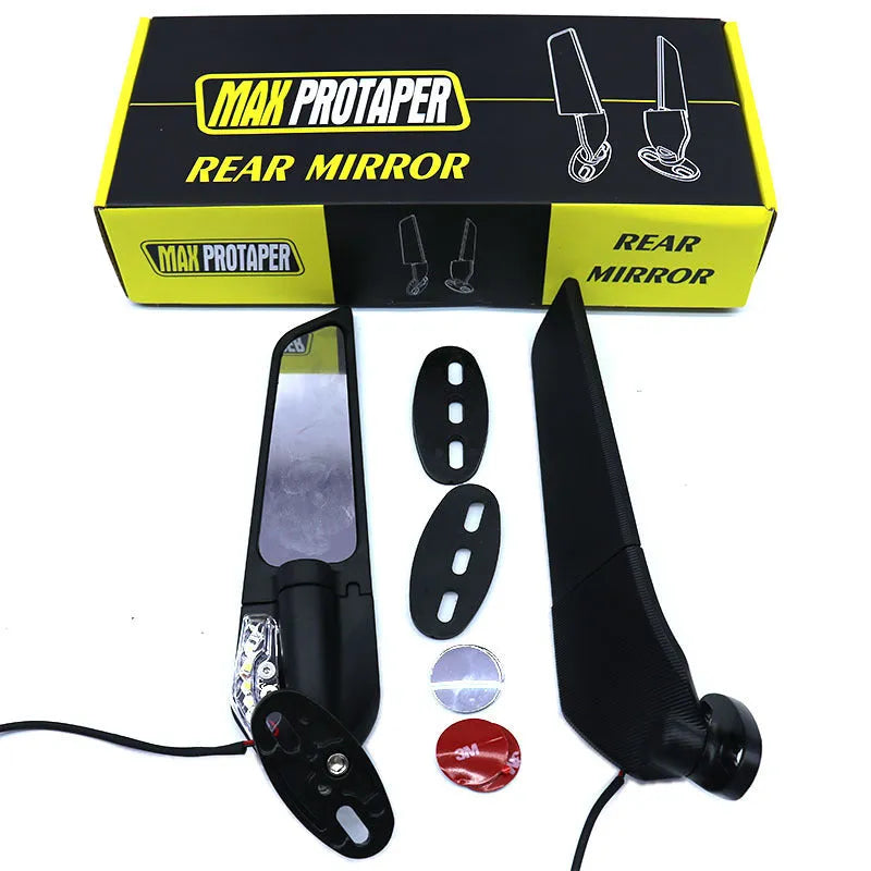 Pair of yellow light motorcycle rearview mirror reflectors with aluminium alloy housing and convex lens