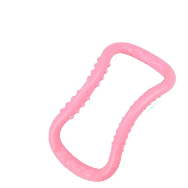 Purple, blue, and pink PP plastic yoga ring for stretching and back exercises.