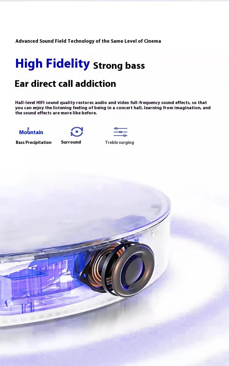 White smart HD home theatre projector with remote control on a wooden table.