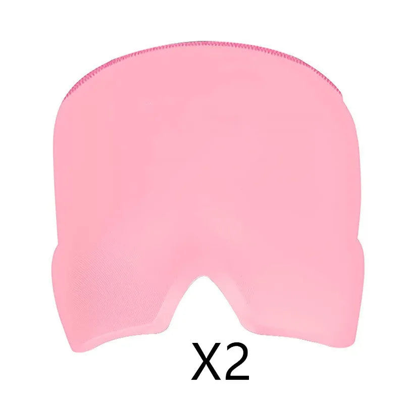 Black reusable ice gel headache relief eye mask on a white background.