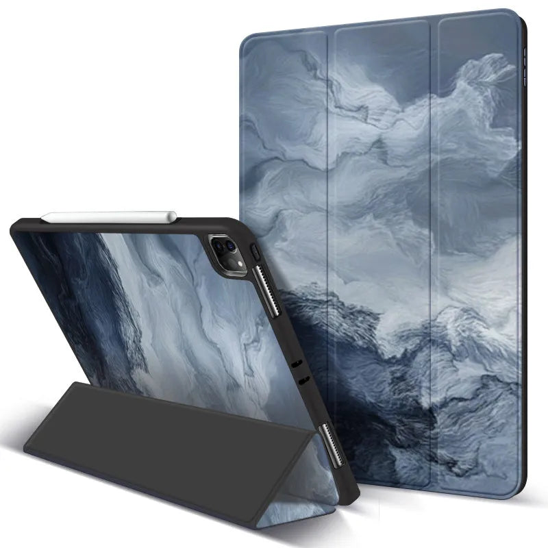 Simple anti-drop protective cover for iPad with built-in pen slot, in blue colour