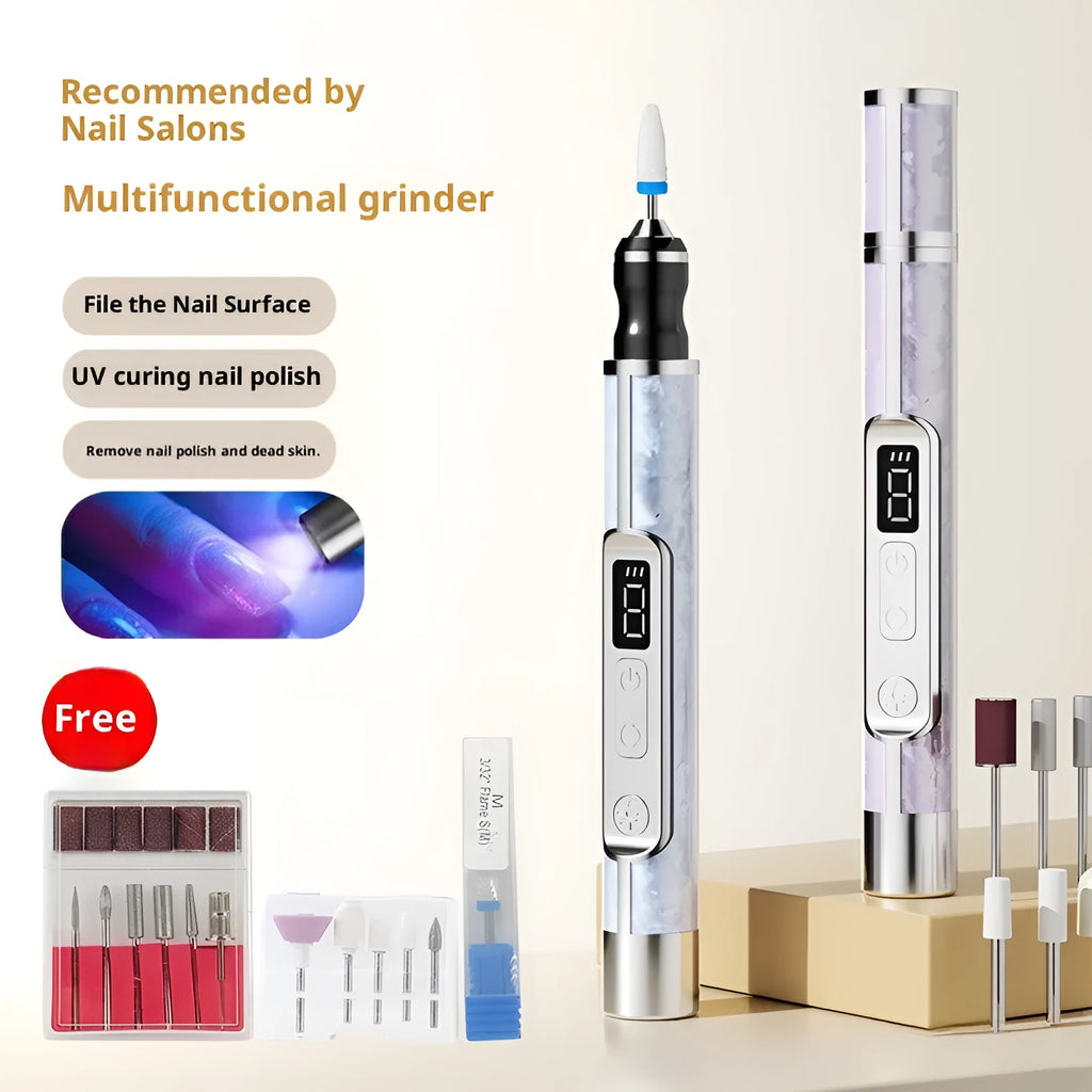 LCD display 2-in-1 polishing and baking lamp electric nail grinder in white plastic body