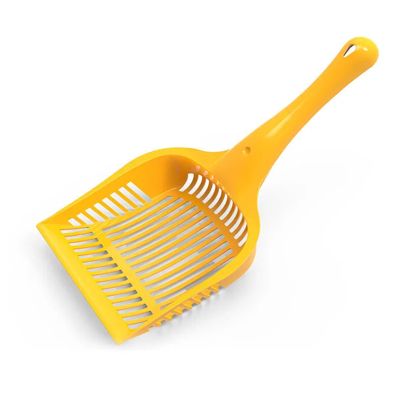 PP plastic cat litter scoop in red, yellow, or blue colour options showing small and medium size comparisons