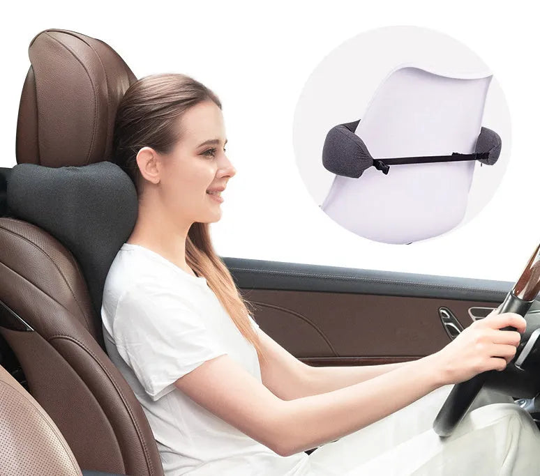 Car neck memory pillow headrest with memory foam filler in dark gray colour