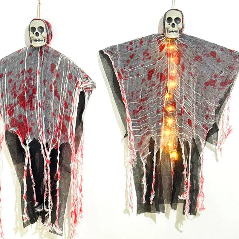 Blood-dyed luminous plastic skull hanging ghost Halloween ornament for outdoor display