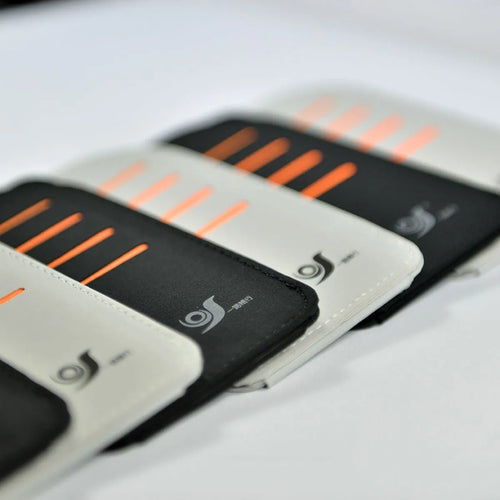 Set of four grey car sun visor shading panels next to a vehicle-mounted storage bag.